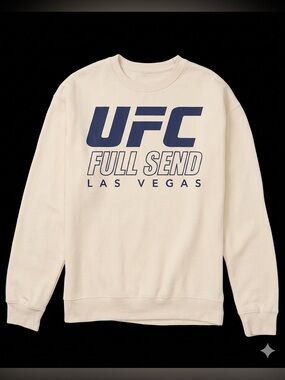 UFC Full Send Las Vegas Crewneck Sweatshirt in Color Cream with Navy Logo Size L
